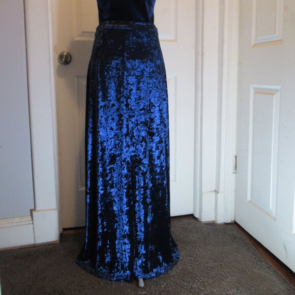 Blue Crushed Velvet Faux Wrap Skirt Long Maxi & Tank Top Party Prom EUC Gorgeous - Picture 8 of 16